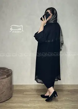 مانتو مشکی و تور پولک دوزی کد 630