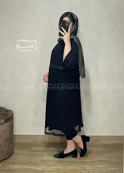 مانتو مشکی و تور پولک دوزی کد 630