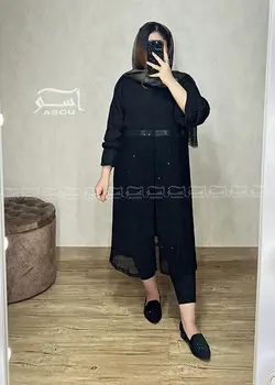 مانتو مشکی و تور پولک دوزی کد 630