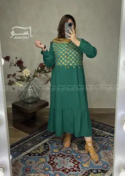 مانتو سوزندوزی هندی سبز طلایی کد 569