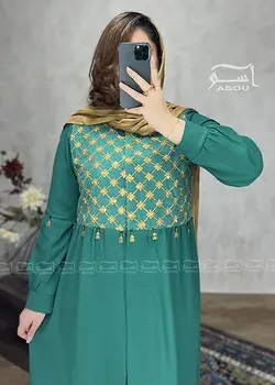 مانتو سوزندوزی هندی سبز طلایی کد 569