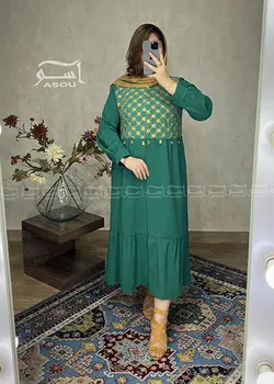 مانتو سوزندوزی هندی سبز طلایی کد 569