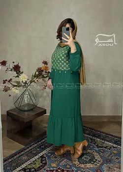 مانتو سوزندوزی هندی سبز طلایی کد 569