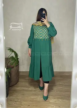 مانتو سوزندوزی هندی سبز طلایی کد 569