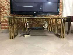 میز تلویزیون مدل 3 خط -قیمت میز تی وی فلزی طلایی و نقره ای