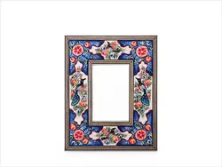 آینه چوبی خاتم کاری نقاشی گل و مرغ سایز کوچک