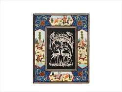 تابلو قلم زنی با قاب نقاشی شکارگاه