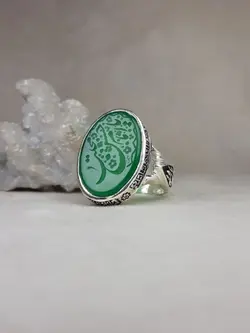 انگشتر مردانه عقیق سبز خطی کد 2191