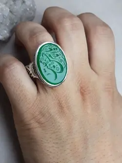 انگشتر مردانه عقیق سبز خطی کد 2191