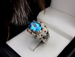 انگشتر مردانه توپاز آبی لندن کد 2161