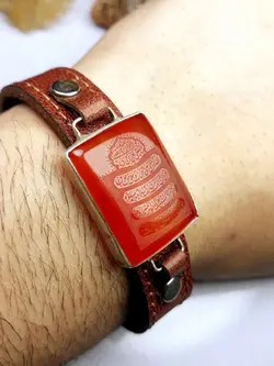 دستبند چرمی عقیق سرخ خطی مردانه کد 2102