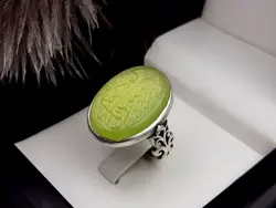 انگشتر مردانه عقیق سبز خطی کد 2051