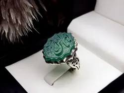 انگشتر مردانه عقیق سبز خطی کد 2044