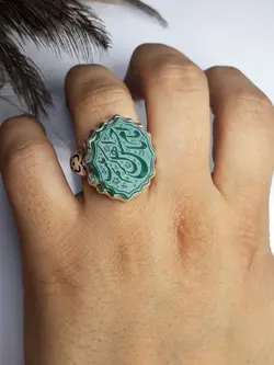 انگشتر مردانه عقیق سبز خطی کد 2044