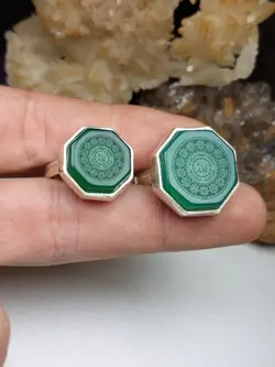 ست انگشتر مردانه و زنانه عقیق سبز خطی کد 655