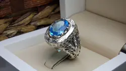 انگشتر مردانه توپاز سوئیسی آبی کد 113