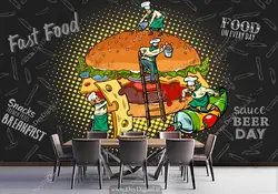 کاغذ دیواری سه بعدی طرح همبرگر با زمینه تیره BA-7645 | چاپ دی : دکوراسیون داخلی آنلاین چاپی