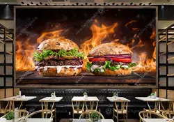 کاغذ دیواری سه بعدی طرخ همبرگر آتیشی BA-7639 | چاپ دی : دکوراسیون داخلی آنلاین چاپی