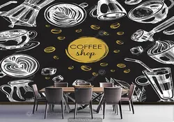 قیمت و خرید پوستر دیواری کافه طرح با گچ سفید با زمینه مشکی BA-4155 | چاپ دی : تولید کننده کاغذ دیواری سه بعدی