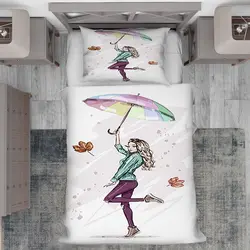 قیمت و خرید روتختی نوجوان دختر طرح دختر جوان با چتر رنگی PK-4921 | چاپ دی : تولید کننده روتختی سه بعدی