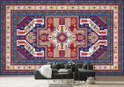 قیمت و خرید پوستر دیواری طرح سنتی از گلیم فرش با نقوش هندسی BA-1472 | چاپ دی : تولید کننده کاغذ دیواری سه بعدی