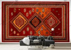 قیمت و خرید پوستر دیواری طرح گلیم فرش با نقوش هندسی و اسلیمی قرمز BA-1740 | چاپ دی : تولید کننده کاغذ دیواری سه بعدی