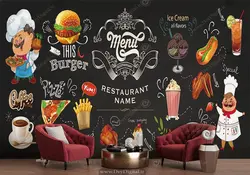 قیمت و خرید پوستر دیواری طرج سر آشپز وساندویچ و همبرگر با زمینه مشکی ba-1005 | چاپ دی : تولید کننده کاغذ دیواری سه بعدی