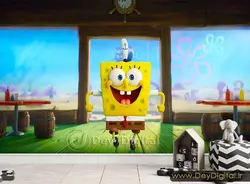 قیمت و خرید پوستر دیواری باب اسفنجی خوشحال در رستوران همبرگر خرچنگی ba-5646 | چاپ دی : تولید کننده کاغذ دیواری سه بعدی