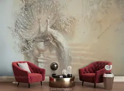 قیمت و خرید پوستر دیواری طرح گچ بری طاووس BA-2374 | چاپ دی:تولید کننده کاغذ دیواری سه بعدی