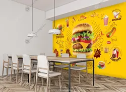 قیمت و خرید پوستر دیواری فست فود زرد BA-3267 | چاپ دی:تولید کننده کاغذ دیواری سه بعدی همبرگر