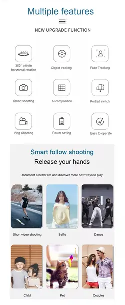 پایه گوشی موبایل مدل TY360 به همراه دنبال کننده هوشمند چهره 360 درجه