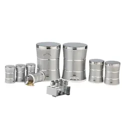 سرویس جهیزیه 15 پارچه دو خط نقره ای متالیک درب استیل بهازکالا کد 16301123