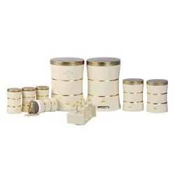 سرویس جهیزیه 15 پارچه دو خط کرم درب استیل طلایی بهازکالا کد 16301116