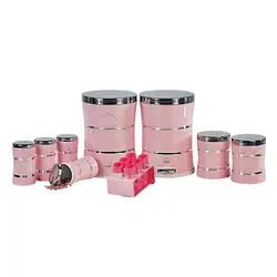 سرویس جهیزیه 15 پارچه دو خط صورتی لایت درب استیل بهازکالا کد 16301119