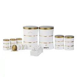 سرویس جهیزیه 15 پارچه دو خط سفید درب استیل طلایی بهازکالا کد 16301121