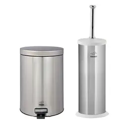 سرویس سطل 3 لیتری سایلنت استیل و برس توالت استیل سفید بهازکالا کد 16000075