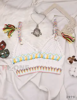 تاپ نیم تنه قلاب بافی مدل هانی (سفید)