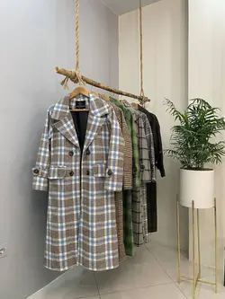 پالتو چهارخونه پشمی بلند