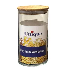 بانکه حبوبات شیشه ای درب چوبی 900 یونیک مدل 1274