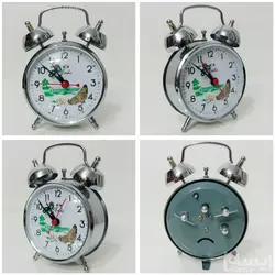 ساعت زنگ دار رومیزی نوستالژی کوکی مرغ دار  طلایی  و استیل