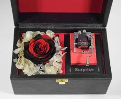 قیمت و خرید باکس موزیکال رز جاودان قرمز مشکی و هورتانسیا