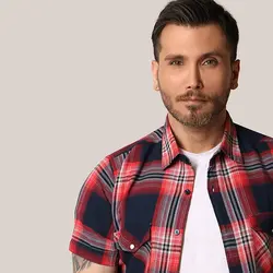 پیراهن دو جیب چهار خونه پنبه - عمده - کد P507