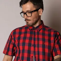 پیراهن چهارخانه پنبه ساده آستین کوتاه - عمده - کد P531