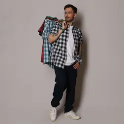 پیراهن چهارخانه پنبه ساده آستین کوتاه - عمده - کد P531