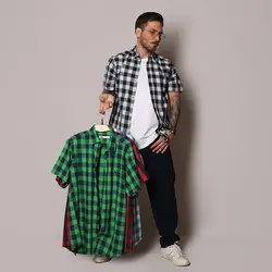 پیراهن چهارخانه پنبه ساده آستین کوتاه - عمده - کد P531