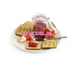 مدل سه بعدی صبحانه نان تست و مربا توت فرنگی | سی جی مدل مرجع مدل سه بعدی