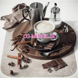 مدل سه بعدی قهوه و شکلات و ظروف | سی جی مدل مرجع مدل سه بعدی