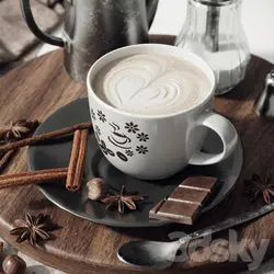 مدل سه بعدی قهوه و شکلات و ظروف | سی جی مدل مرجع مدل سه بعدی