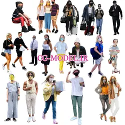 مجموعه پرسوناژ انسان همراه با ماسک | کات اوت انسان با ماسک | سی جی مدل