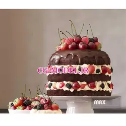 مدل سه بعدی کیک و میوه -آبجکت کیک شکلاتی و میوه برای ویری